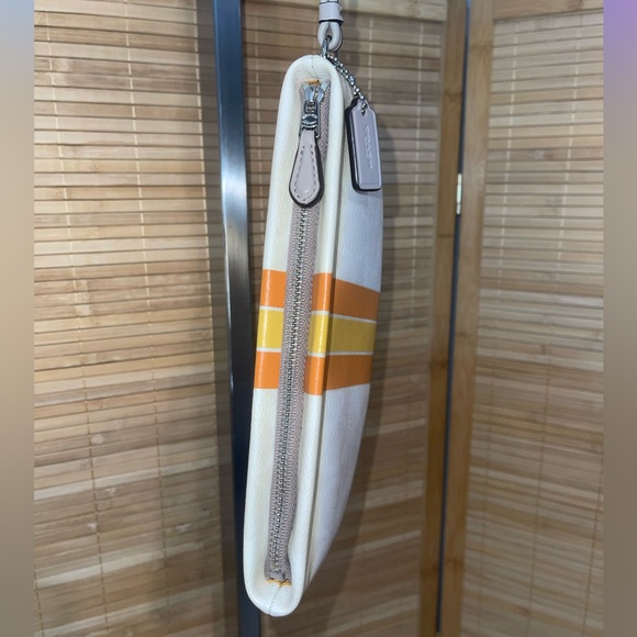 Coach Varsity Large Wristlet Chalk Orange yellow striped wallet - Picture 4 of 11